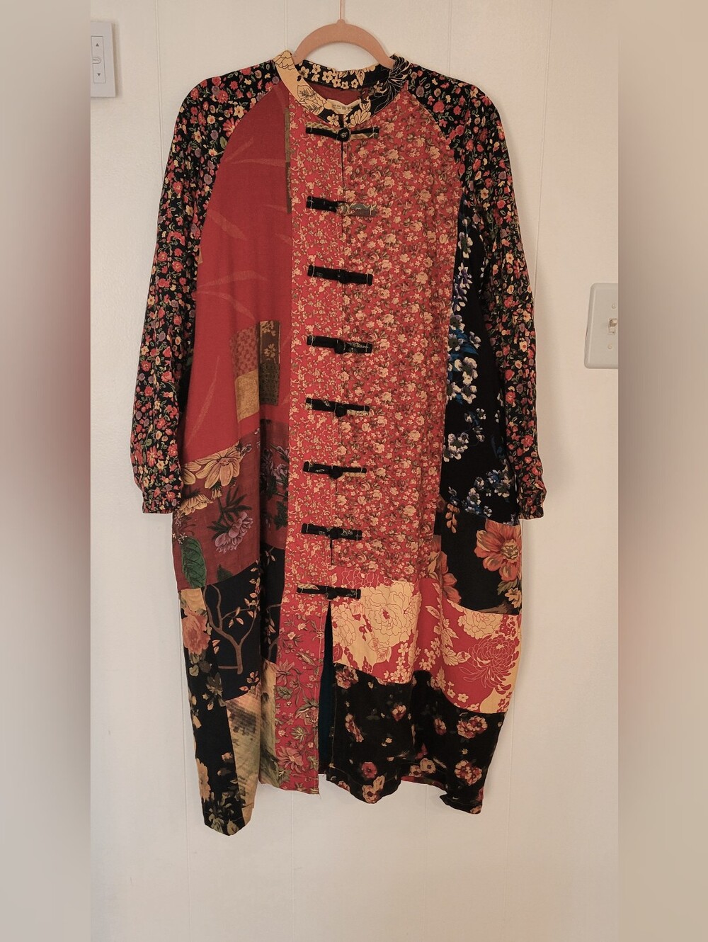Patchwork Floral Mandarin-Collar Trench